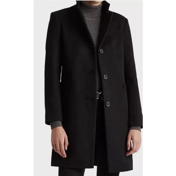 New Lauren by Ralph Lauren Wool Blend Reefer Coat, Black Size 6 - Picture 1 of 4